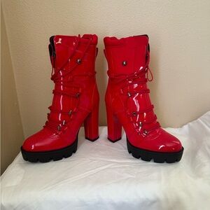 Red patent bootie